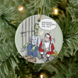 Weihnachtsmann im Gefängnis runder Keramikschmuck Keramik Ornament