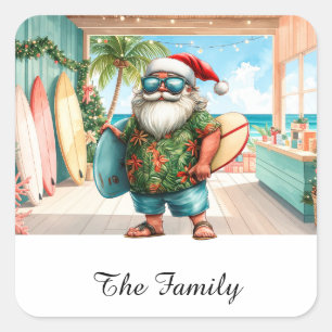 WEIHNACHTSMANN im Hawaii Surf Shop Quadratischer Aufkleber