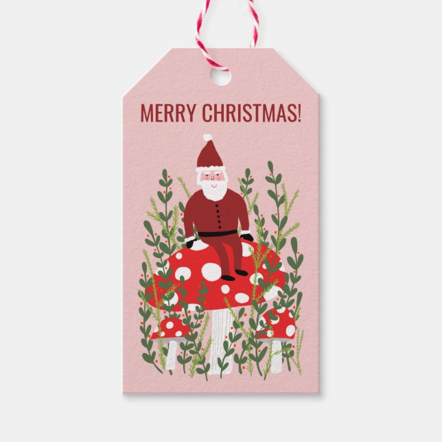 Weihnachtsmann im Pilz Weihnachten Elf Zwarf Niedl Geschenkanhänger (Vorderseite)