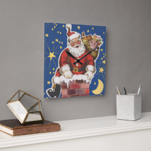 Weihnachtsmann im Retro-Stil, Die Nacht vor Weihna Quadratische Wanduhr