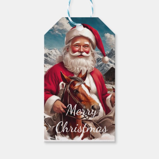 Weihnachtsmann im Rocky Mountain und sein Pferd Geschenkanhänger (Vorderseite)