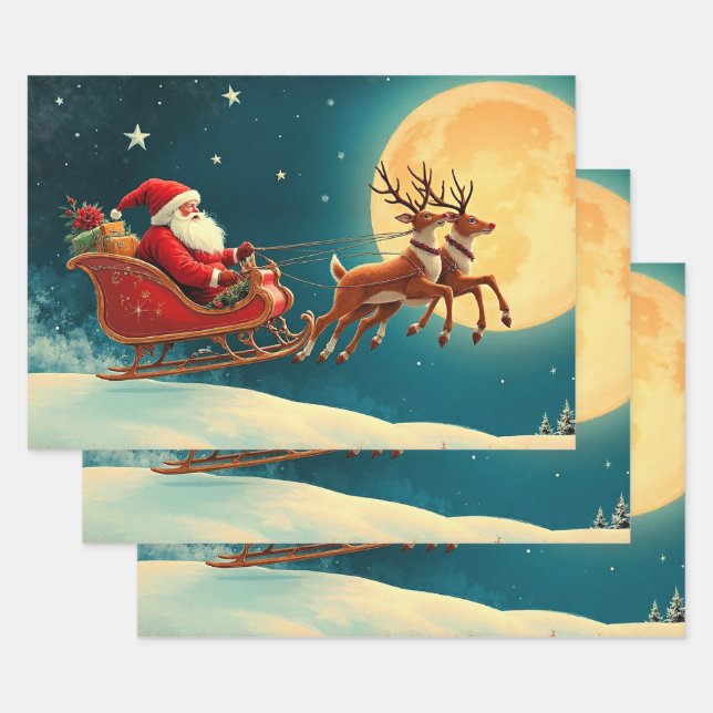 Weihnachtsmann im Schlitten Geschenkpapier Set (Set)