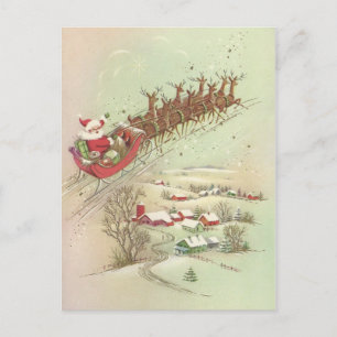Weihnachtsmann im Schlitten im Vintage-Stil Feiertagspostkarte