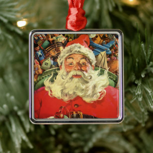 Weihnachtsmann im Schlitten mit Spielzeug in Vinta Ornament Aus Metall