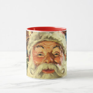 Weihnachtsmann im Schlitten mit Spielzeug in vinta Tasse