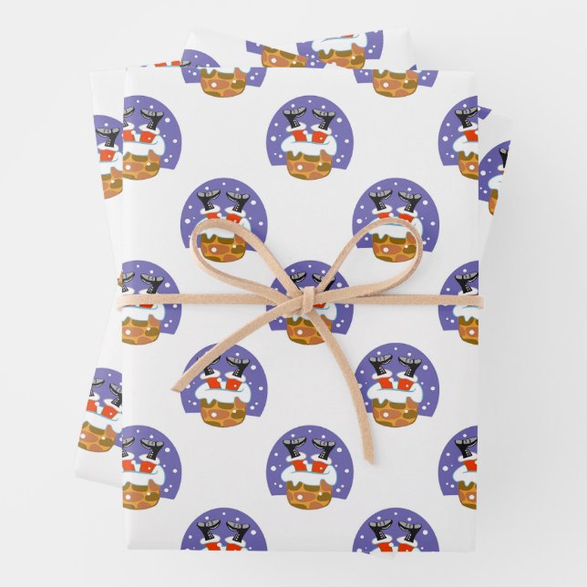 Weihnachtsmann im Schornstein, Schnee, Weihnachten Geschenkpapier Set (Beispiel)