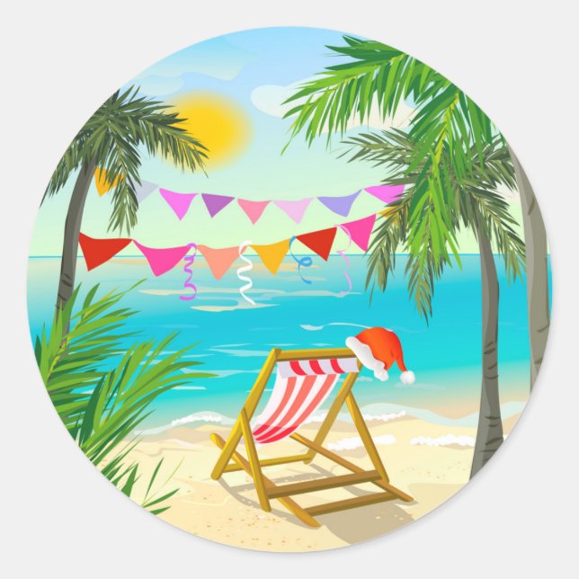 Weihnachtsmann im Urlaub - Weihnachten am Strand Runder Aufkleber (Vorderseite)