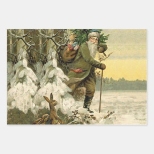 Weihnachtsmann im viktorianischen Stil auf dem Wei Geschenkpapier Set
