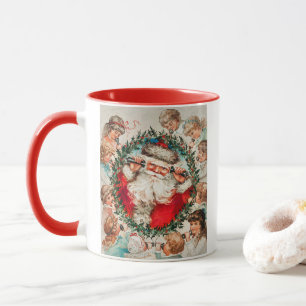 Weihnachtsmann im viktorianischen Stil telefoniert Tasse