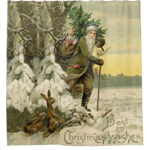 Weihnachtsmann im viktorianischen Weihnachtsbaum-S Duschvorhang