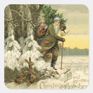 Weihnachtsmann im viktorianischen Weihnachtsbaum-S Quadratischer Aufkleber