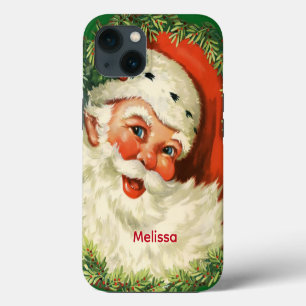 Weihnachtsmann im Vintage-Stil mit Tannenkranz iPhone Hülle