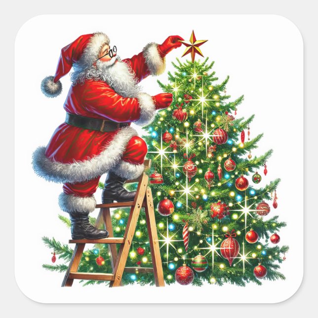 Weihnachtsmann im Winter ein Weihnachtsbaum dekori Quadratischer Aufkleber (Vorderseite)