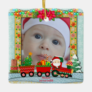 Weihnachtsmann im Zug mit Geschenken und Weihnacht Keramikornament
