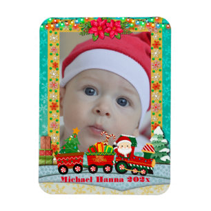 Weihnachtsmann im Zug mit Geschenken und Weihnacht Magnet