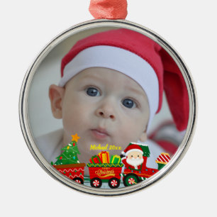 Weihnachtsmann im Zug mit Geschenken und Weihnacht Ornament Aus Metall