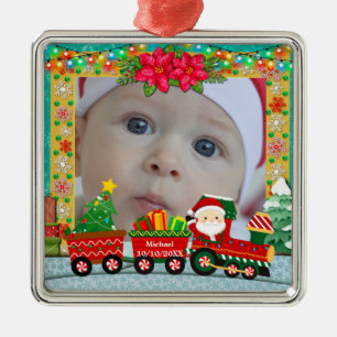 Weihnachtsmann im Zug mit Geschenken und Weihnacht Ornament Aus Metall