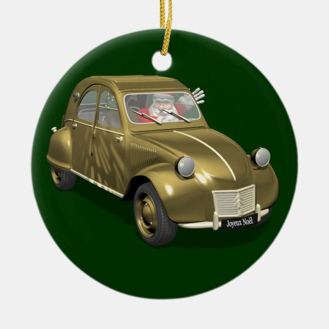 Weihnachtsmann in Citroen 2 CV Keramik Ornament (Vorne)