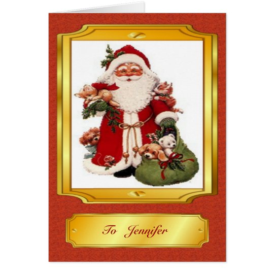 Weihnachtsmann in der roten und goldenen karte