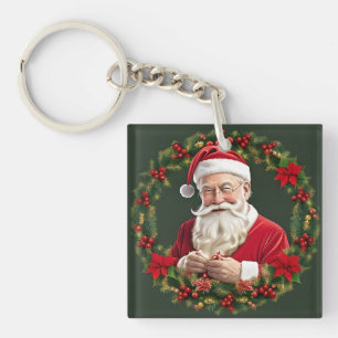 Weihnachtsmann in einem festlichen Kranz Schlüsselanhänger
