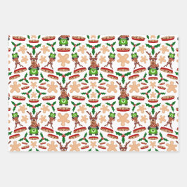 Weihnachtsmann in Grün und Rot Geschenkpapier Set