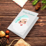 Weihnachtsmann in Mint Hat Weihnachten<br><div class="desc">Freuen Sie sich auf Vintagen Stil und eine individuell gestaltbare Grußkarte mit einer Retro-Grafik des Weihnachtsmanns,  die in einem hübschen Minzgrün-Weihnachtsmannmütze-Set mit hellgrauem Hintergrund gekleidet ist. Die Meldung auf der Vorderseite und im Inneren dieser Karte kann in Ihren eigenen Text geändert werden.</div>