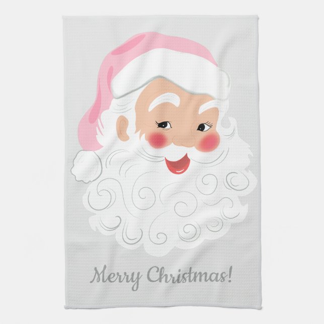 Weihnachtsmann in Pink Hat Weihnachten Geschirrtuch (Vertikal)