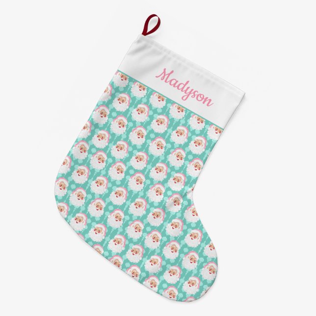 Weihnachtsmann in Pink Hat Weihnachten Großer Weihnachtsstrumpf (Vorderansicht (hängend))