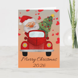 "Weihnachtsmann in Red Car Weihnachtskarte 2025 Feiertagskarte