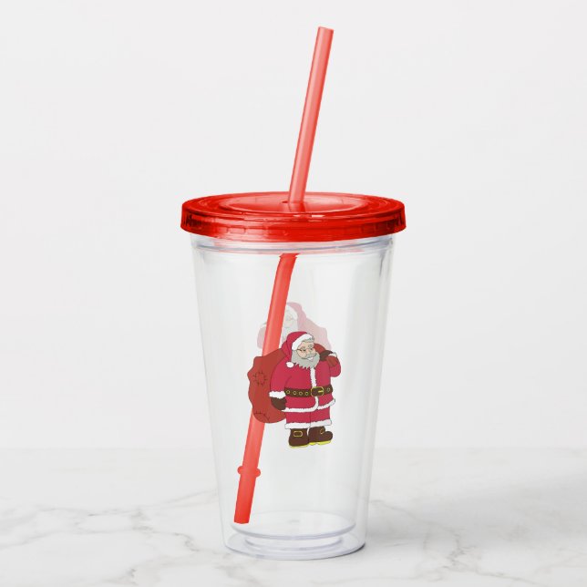 Weihnachtsmann in rot mit Geschenktasche und Brill Acryltrinkbecher (Rückseite)