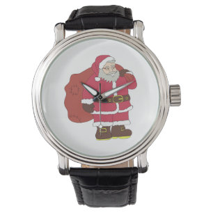 Weihnachtsmann in rot mit Geschenktasche und Brill Armbanduhr