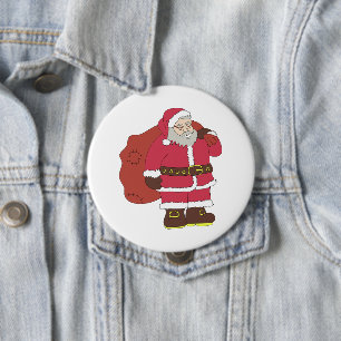 Weihnachtsmann in rot mit Geschenktasche und Brill Button