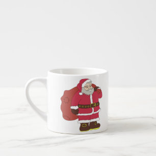 Weihnachtsmann in rot mit Geschenktasche und Brill Espressotasse