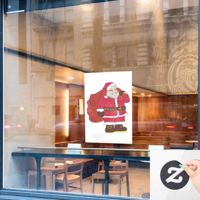 Weihnachtsmann in rot mit Geschenktasche und Brill Fensteraufkleber (Café-Fenster)