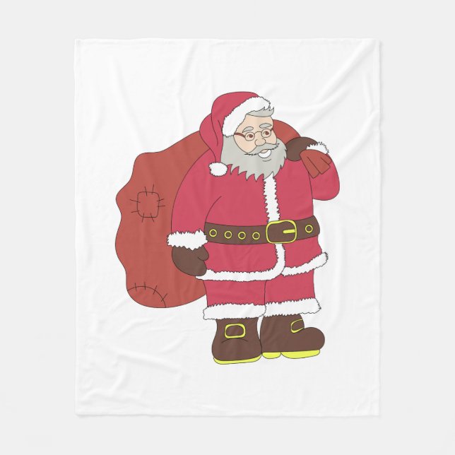 Weihnachtsmann in rot mit Geschenktasche und Brill Fleecedecke (Vorderseite)