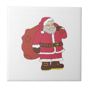Weihnachtsmann in rot mit Geschenktasche und Brill Fliese