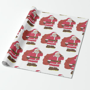 Weihnachtsmann in rot mit Geschenktasche und Brill Geschenkpapier