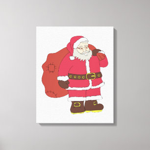 Weihnachtsmann in rot mit Geschenktasche und Brill Leinwanddruck