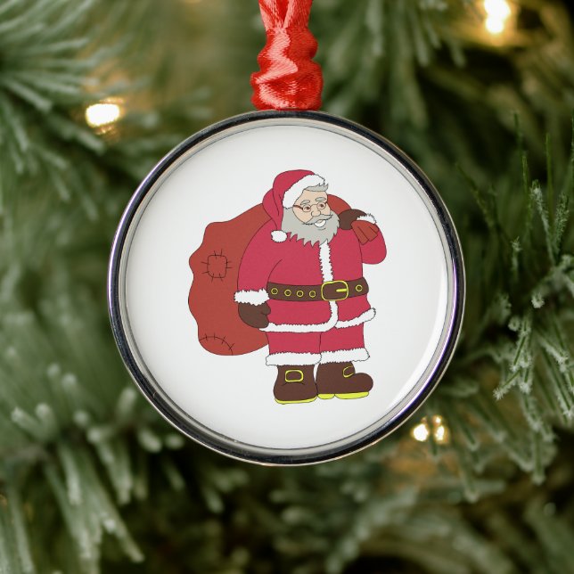 Weihnachtsmann in rot mit Geschenktasche und Brill Ornament Aus Metall (Baum)