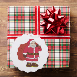 Weihnachtsmann in rot mit Geschenktasche und Brill Ornament Karte