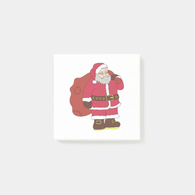 Weihnachtsmann in rot mit Geschenktasche und Brill Post-it Klebezettel (Vorderseite)