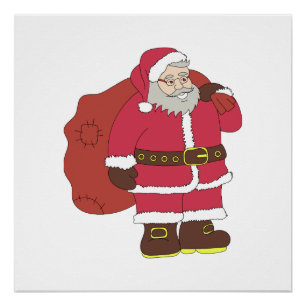 Weihnachtsmann in rot mit Geschenktasche und Brill Poster