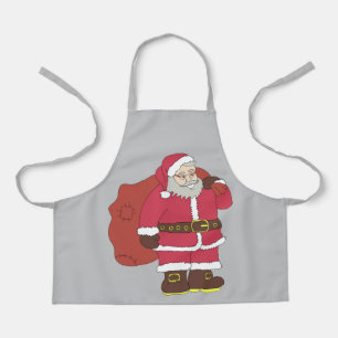 Weihnachtsmann in rot mit Geschenktasche und Brill Schürze