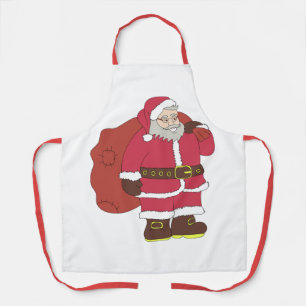 Weihnachtsmann in rot mit Geschenktasche und Brill Schürze