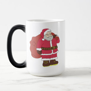 Weihnachtsmann in rot mit Geschenktasche und Brill Verwandlungstasse