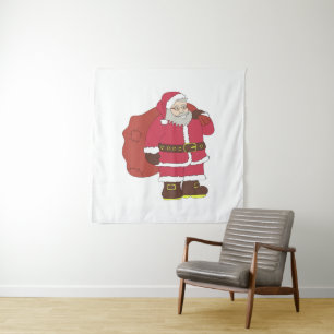 Weihnachtsmann in rot mit Geschenktasche und Brill Wandteppich