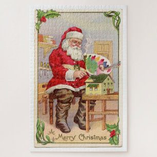Weihnachtsmann in seiner Werkstatt vintage retro P