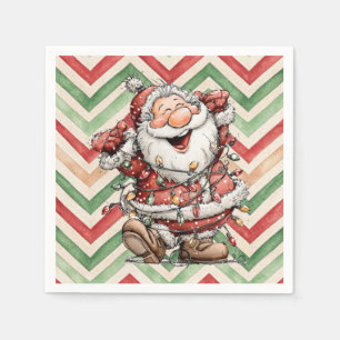 Weihnachtsmann in Weihnachtslichter verheddert Serviette