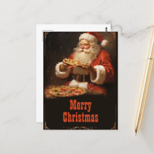 Weihnachtsmann isst Pizza Postkarte