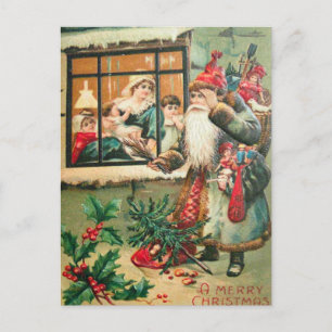 Weihnachtsmann ist am Fenster Postkarte